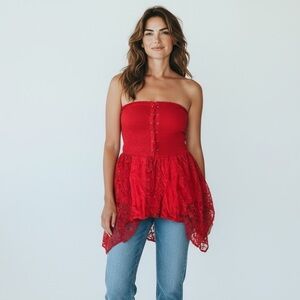 NWOT Venus Gathered Handkerchief Lace Fitted Summer Blouse, size large